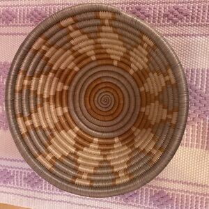 ~6 inch gray, tan, and white African basket